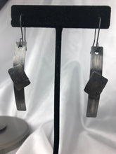 Load image into Gallery viewer, Antiqued sterling silver bar earrings with hammered rectangle