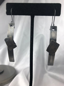 Antiqued sterling silver bar earrings with hammered rectangle