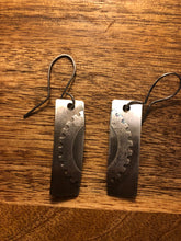 Load image into Gallery viewer, Sterling silver bar earrings with gear accent