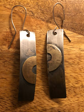 Load image into Gallery viewer, Sterling silver bar earrings with brass accents