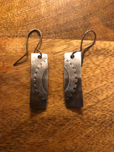 Load image into Gallery viewer, Sterling silver bar earrings with gear accent