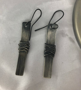 Sterling silver wire wrapped bar earrings