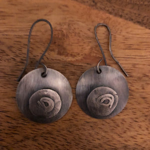 Sterling silver round antiqued earrings